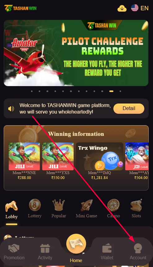  Go to the Account section

